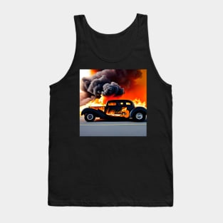 A Hot Rod Car With An Image Of A Guitar On The Side Surrounded By Fire And Smoke Tank Top